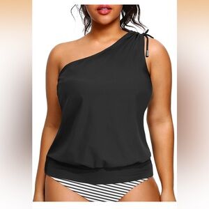 Plus Size Tankini Tops Tummy Control Swim Top Only One Shoulder 24W/328-bb2